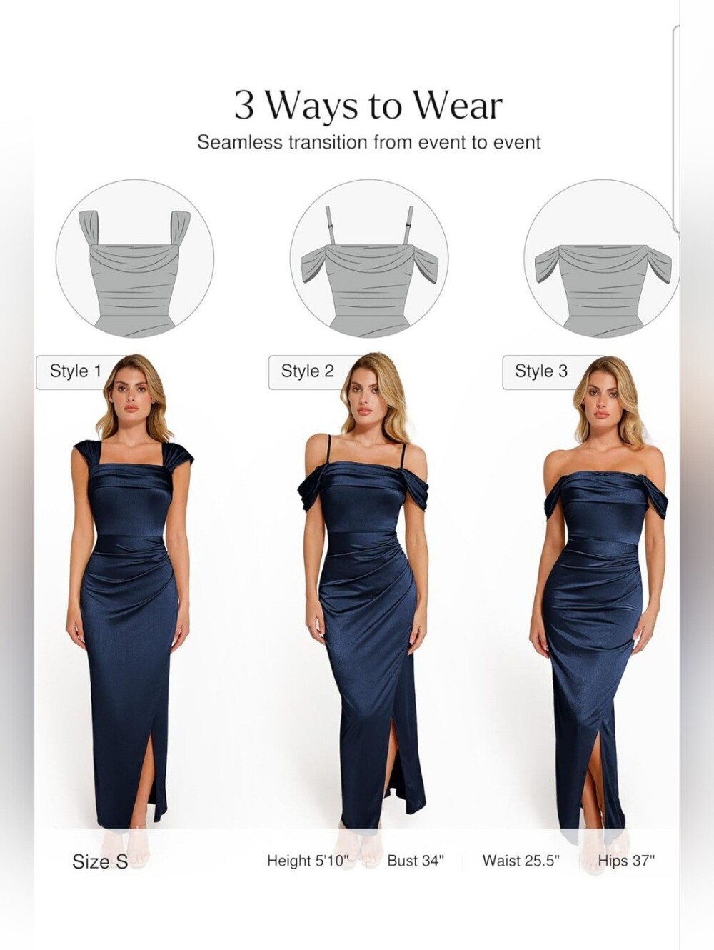 Popilush Women's Navy Shimmer Off The Shoulder 8 In 1 Shapewear Maxi Dress Large - Picture 3 of 16